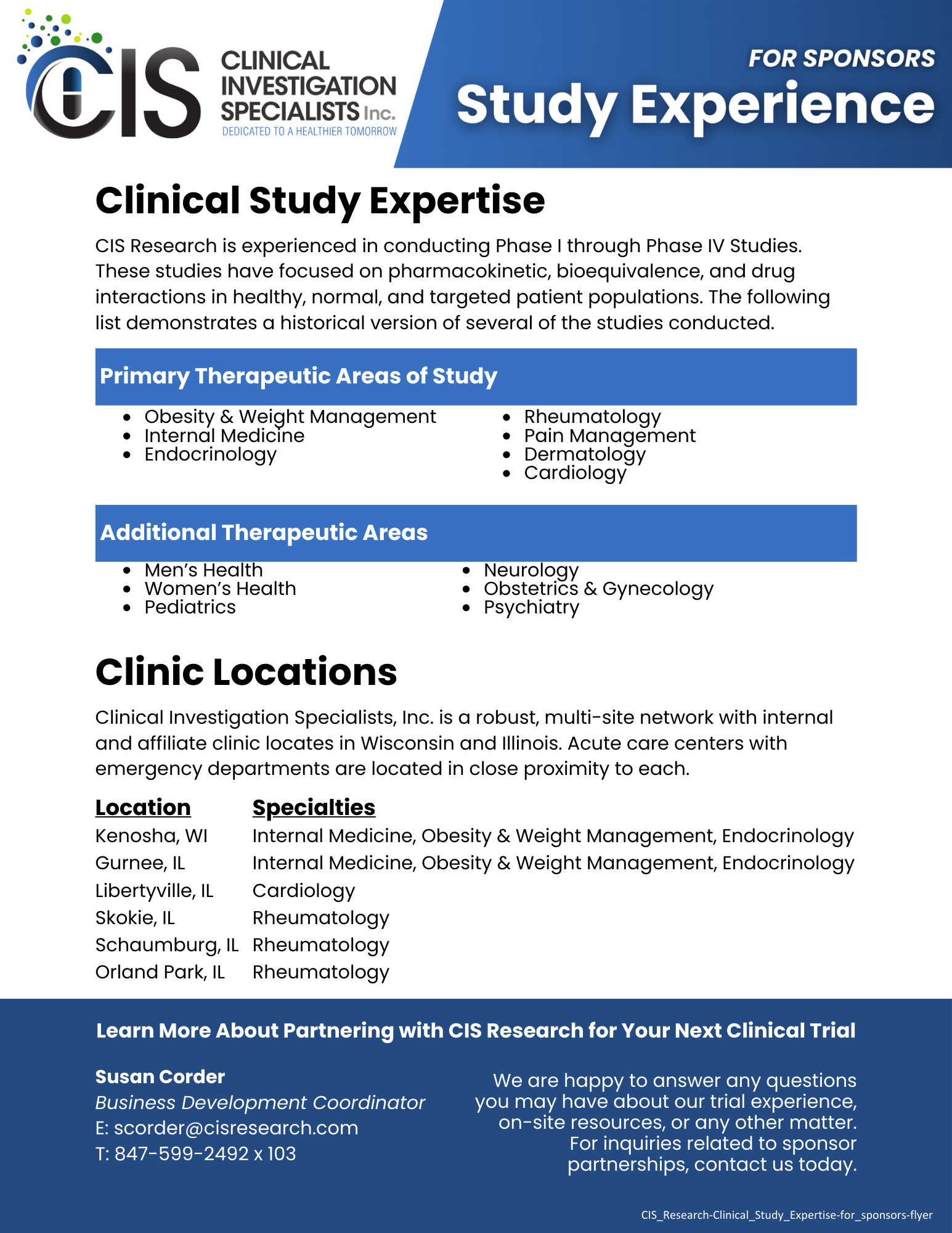 CIS Research clinical study expertise for sponsors flyer